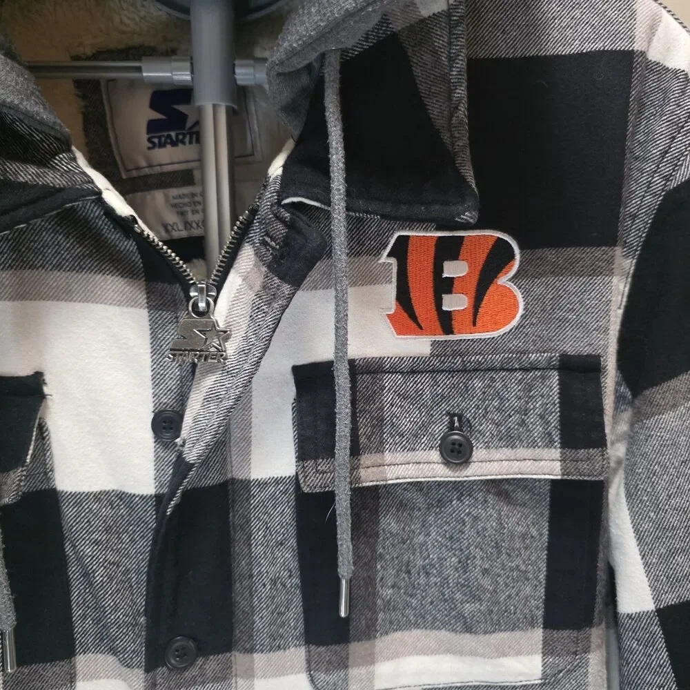 Starter Cincinnati Bengals The Big Joe Buffalo Plaid Sherpa Jacket Mens XXL NFL